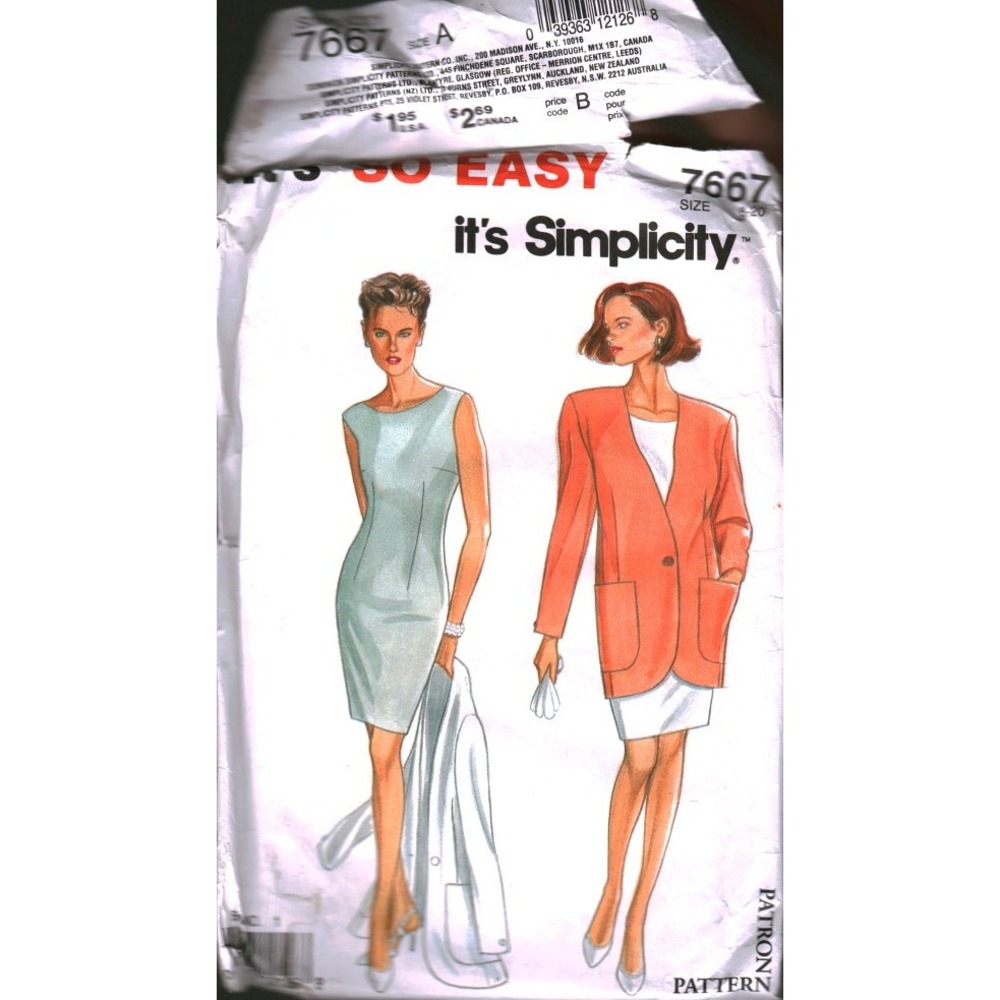 Simplicity 7667 Sewing Pattern Misses Jacket Dress Multi Size 8-20 Vintage 1990s